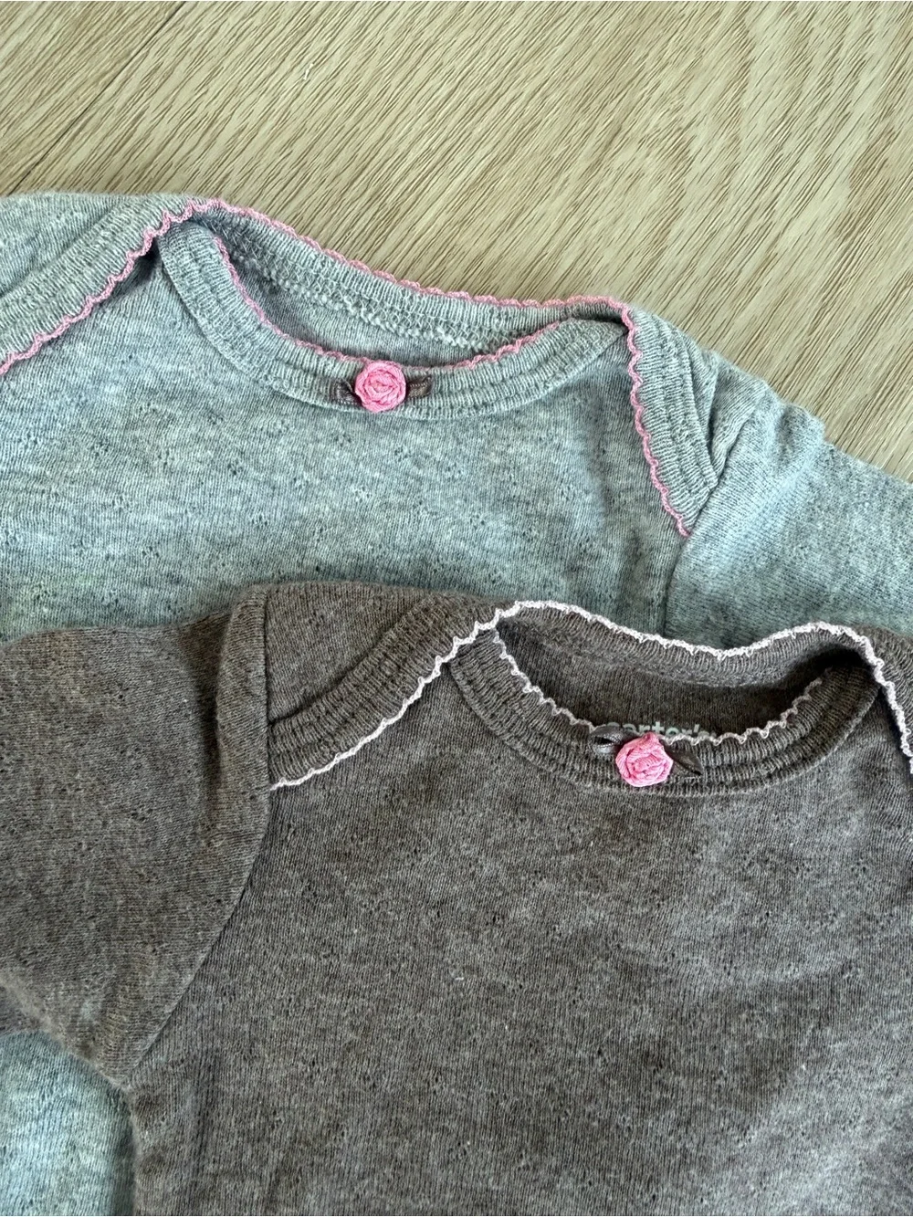 Carter's NB Girls 2-Pack Solid Knit Pointelle Pink Rosette Bodysuits Gray/Brown